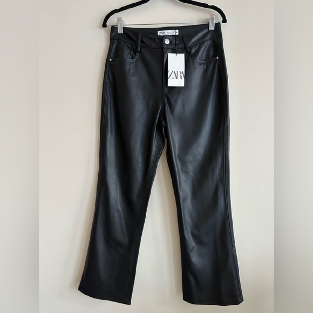 BLOGGERS FAVORITE NWT Zara Faux Leather Mini Flared Pants - Picture 12 of 15